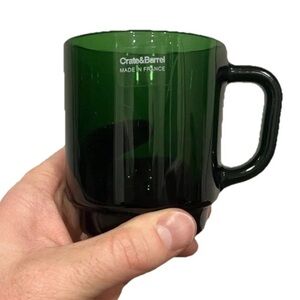 Crate Barrel Coffee Tea Drink Mug Cup Set Lot Emerald Green Glass France